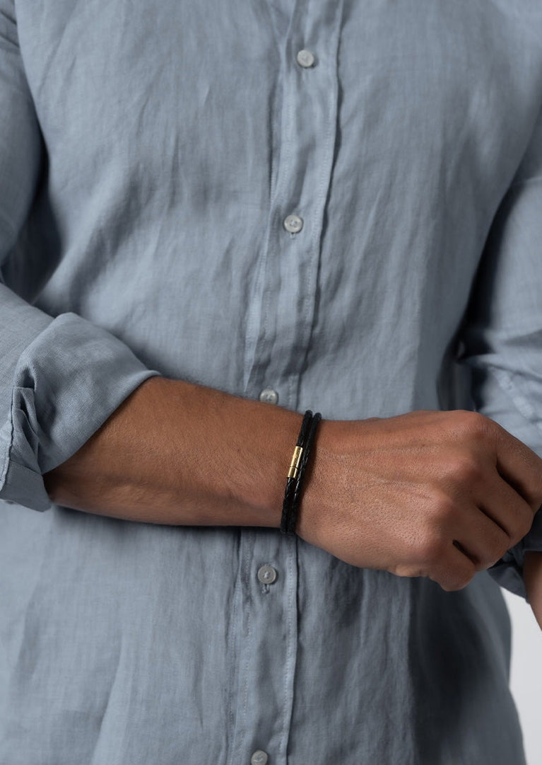 Leather Bracelet Thin Gold Plated Black – Skultuna 1607