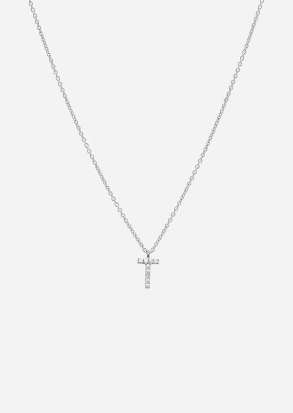 Pavé Letter - Sterling Silver - T