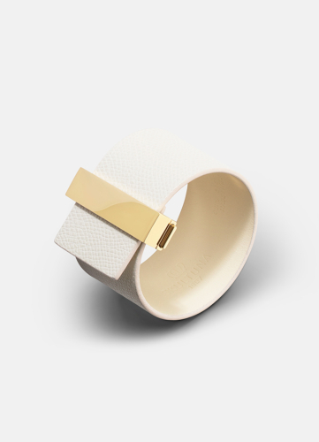 Clasp Leather Bracelet Gold - White