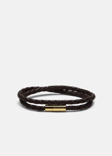 Leather Bracelet Thin - Gold / Dark Brown