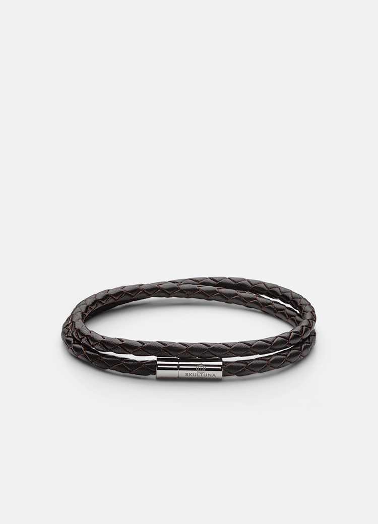 Black leather bracelet for man with solid silver nugget - JoyElly